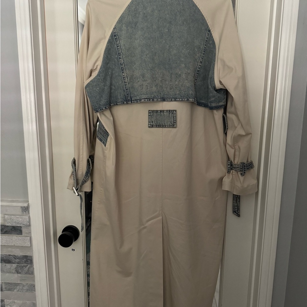 ALL SAINTS - Two-Tone Denim and Cream Trench Coat - Picture 2 of 2